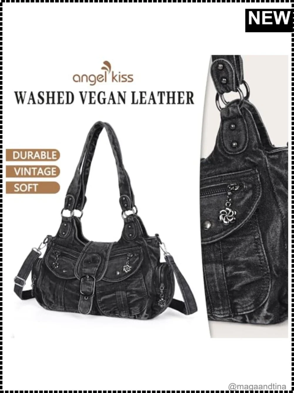 Vegan Leather Hobo Shoulder Bag with Crossbody Strap Multi-Pocket Tote